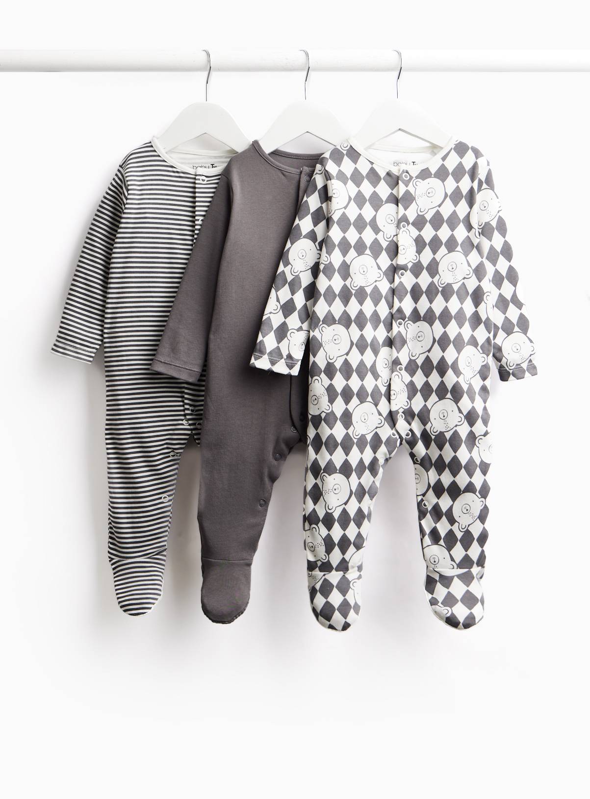 Teddy Bear Print Sleepsuits 3-Pack 6-9 months - Image 1